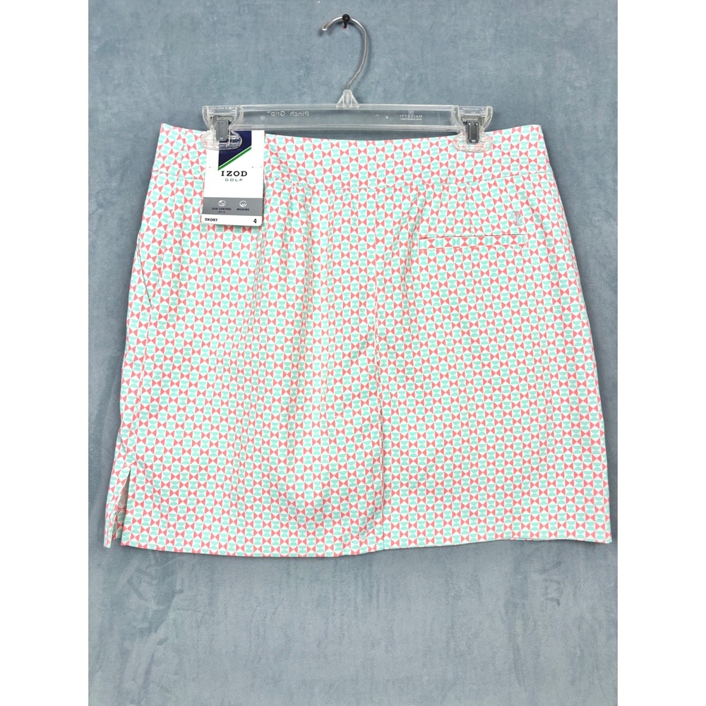 IZOD Golf Skort Womens 4 Pink Mint Green Geometric Print Sun Control Wicking NWT